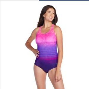 Speedo Powerflex Women's Pink and Purple One-Piece Swimsuit
